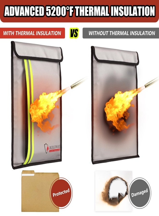 ROLOWAY Fireproof Document Bag (15.5 x 11.5 inch) with 2 Pockets and 5200℉ Aluminum Foil Layer, Fireproof Bag for Document Safe (Silver) - Image 4